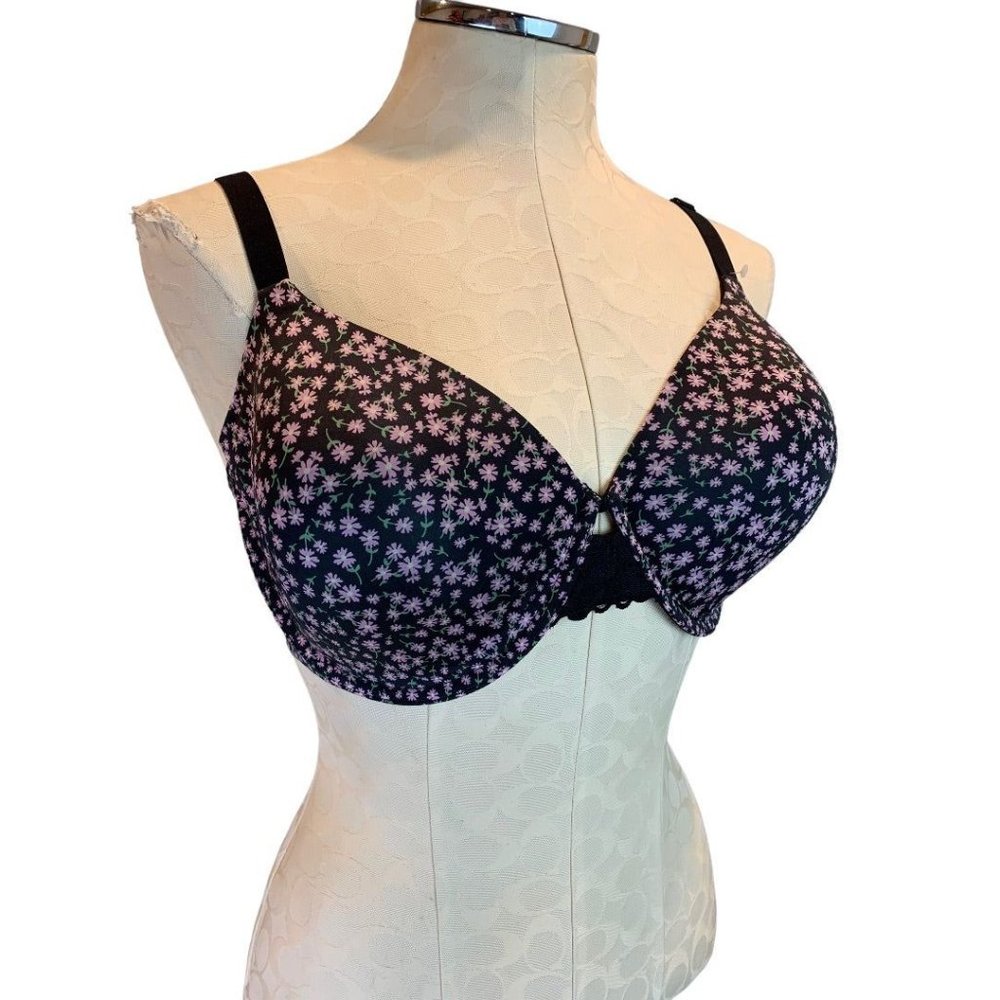 38D Maidenform DM7549 Underwire Bra Full Coverage Fab Fit 2.0 Navy Blue Floral‎